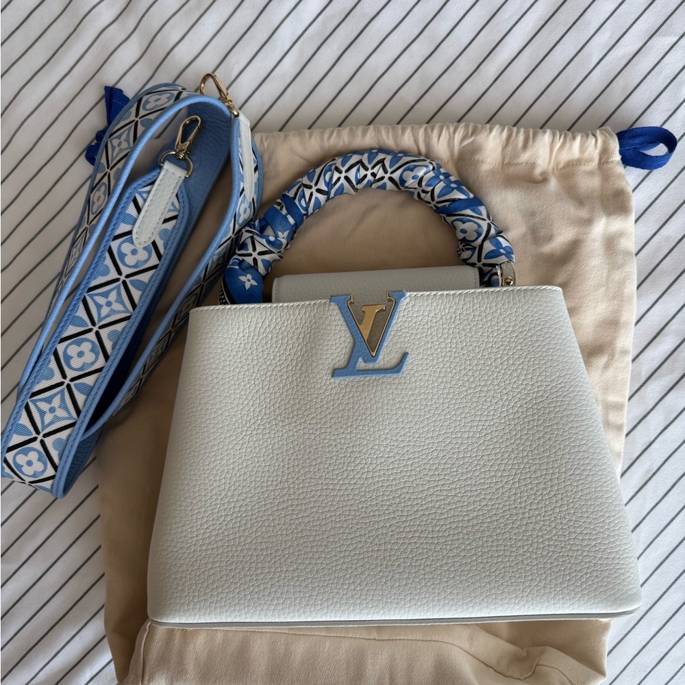 Louis Vuitton White and Blue Patterned Satchel